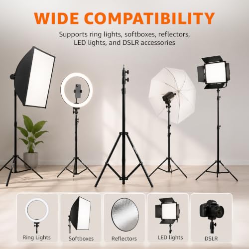 Image of Amazon Basics Photography Light Stand 110 inch /9.2ft /280cm, Air-Cushioned Aluminium Tripod Stand with 1 /4 inch Screw, Max Load 5kg, for Softbox, Studio Light, Reflector & Ring Light