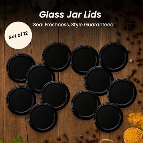 Image of Machak Glass Jar Lids Only 63mm | For 63 mm Mouth Jars (Black, 12Pcs)