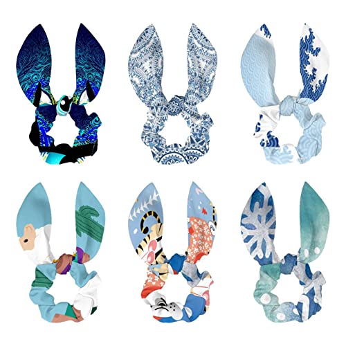 Chouchous pour cheveux élastiques anti-casse nœud papillon bleu hiver pour femme