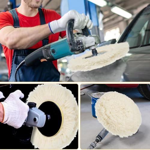 Image of MLD Wool Hook & Loop Grip Buffing Pad for Compound Cutting & Polishing - Fits Automotive Car Detailing Polisher Sanders - Polish Auto Paint CPBP-101 (7 inch) Pack of -1