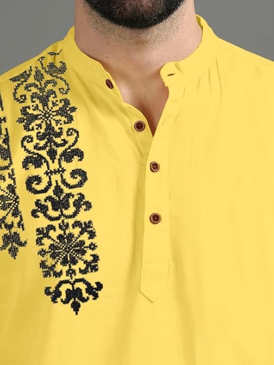 Image of FINIVO FASHION Men's Regular Fit Cotton Blend Kurta Shirt | Full Sleeve Ethnic Shirt with Mandarin Collar and Button Placket | Casual Kurta for Daily and Traditional Use
