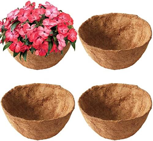 LCHUANG 4-Pack 10 Inch Coconut Liners, Round Hanging Basket Liners, 100% Natural Coconut Fiber Basket Replacement Liners for Hanging Baskets Planters Flowers, Plants, Vegetables (10'' Pack of 4)
