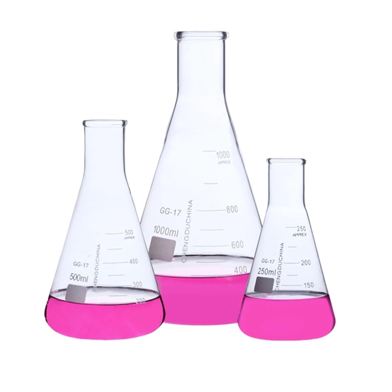 50 100 250 500 1000ml Graduated GG-17 Glass Narrow Wide Mouth Flask Labrotary Glassware Experiment(500ml Small Port)