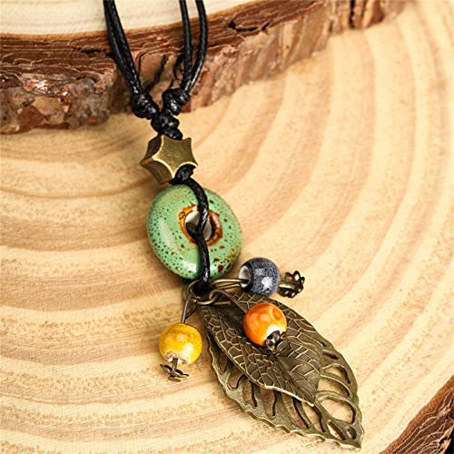 Pingyongchang H&Z Bohemian Colorful Ceramic Beads Lariat Necklace, Hippie Moon Stars Ceramic Tassel Beaded Jewelry Gifts for Women3