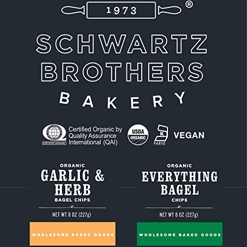 Everything & Garlic Bagel Chip Sampler, Schwartz Brothers Twice Baked, Fresh, Organic, Kosher, Artisanal, Vegan. Perfect for parties and picnics. (4 pack / 8 oz containers) - image 2