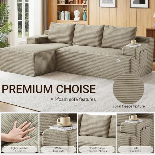 Image of Boneless Couch, Modular Sectional Couches for Living Room, U-Shaped Cloud Couch Sofa with Deep Seat, Fluffy Corduroy Upholstered Corner Sofa