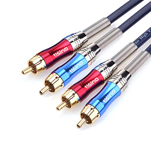 TISINO 2 RCA Male to 2 RCA Male Stereo Audio Cable Interconnect Cord, 24K Gold Plated, Double-Shielded, Copper Core - 10FT/3 Meters