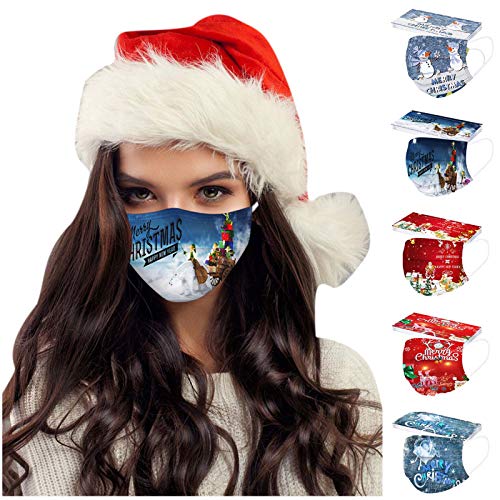 Preisvergleich Produktbild SOMESUN 50 Stück Einweg Mundschutz für Erwachsene Multifunktion Weihnachtsmaske Bandana Weihnachten Muster Druck Bandana Einweg 3-lagig Atmungsaktiv Halstuch Schals