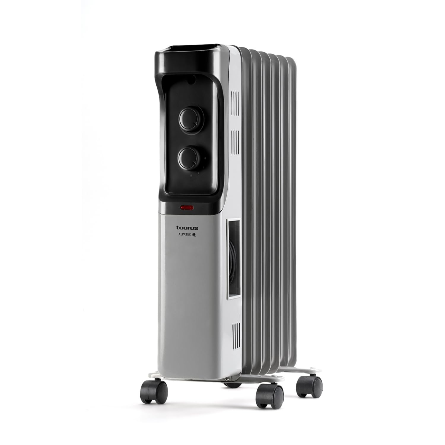 Taurus - Radiador de aceite Alpatec New Dakar 1500W, 7 Elementos, 3 Intensidades, Termostato Regulable, Protección Antivuelco y Sobrecalentamiento, Bajo Consumo, Hasta 15m2, Temporizador, Gris