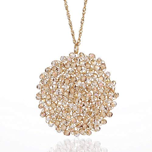 Niumike Handmade Crystal Circle Pendant Necklace for Women Disc Long Statement Necklaces with Box