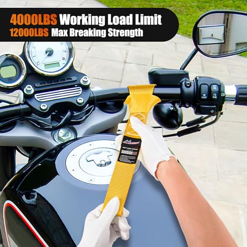 Image of Nilight Soft Loop 1.7 inchx17 inch Motorcycle Tie Down Straps Heavy Duty 12000Lbs Max Break Strength for Securing ATV UTV Kayak Moving Cargo (8PK-Yellow)