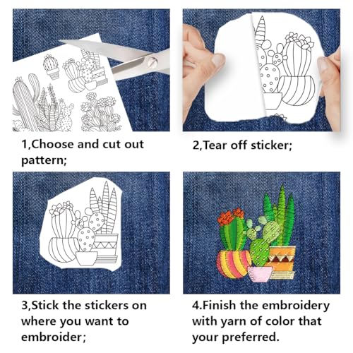 BENECREAT 4Sheets 48Pcs Potted Plants Water Soluble Embroidery - Image 3