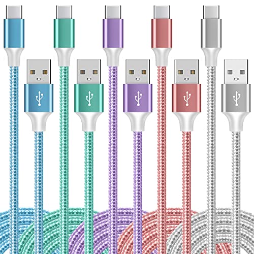 USB C Câble, 5 Emballage Chargement rapide USB Câble du type C (3/3/6/6/10ft) Chargeur téléphonique en nylon USB-C Cord pour Samsung Galaxy, Google Pixel, Sony et tous les appareils compatibles USB-C