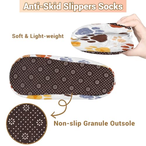 Cute Watercolor Cat Dog Paw Print House Slippers for Women Men, Fuzzy Warm Slippers Non Slip Slipper Socks4