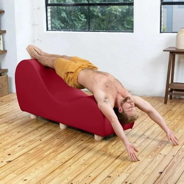 Image of Faux Leather Yoga Stretch Chair Couch - Play, Relax & More | Love Seat for Couples, Fun, & Flexibility! (Faux Leather - Claret Red)