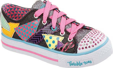 Skechers Girls' Twinkle Toes Shuffles Geo Bliss,Black/Multi,US 3 M