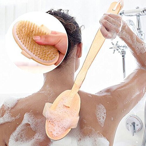 Tmalltide Body Brush for Dry Skin Brushing with Natural Bristle Brushes Soft -SPA Shower & Bath Brush for Skin Exfoliating -Long Handle (16 inch)