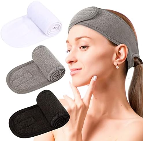 3 Pcs Spa Headband with Ponytail Hole Hair Headband for Face Washing Makeup Headband Makeup Hair Band Spa Headbands for Women for Washing Face Wash Headband Microfiber Headband Cute (Black/White/Gray)