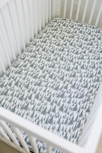 Image of Forest Muslin Crib Sheet by Mebie Baby, Soft and Breathable Bed Sheets for Babies, Modern Neutral Bedding for Cribs, Standard Crib Mattress Fitted Sheet, Great for Boy or Girl Room