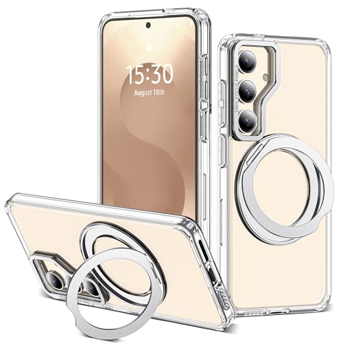 Image of for Samsung Galaxy S25 Plus Case with 360Rotatable Magnetic Ring Stand Compatible with Mag-Safe Military Protection Shockproof Transparent Phone Cases for Galaxy S25+,Clear