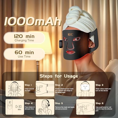 Image of BNU Wireless Red Light Therapy for Face, 4 Modes LED Light Therapy Mask with 400 LED Beads, Dual 1000mAh Remote Control, 850NM Infrared Red Light Therapy for Anti-Aging at Home & Travel