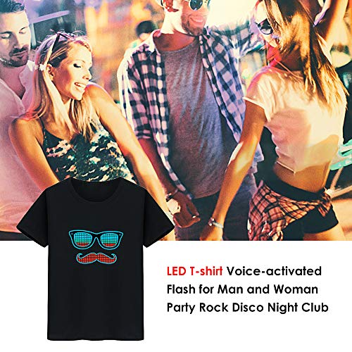 Andoer T-shirt LED Flash ativado por voz para homem e mulher festa Rock Disco Night Club