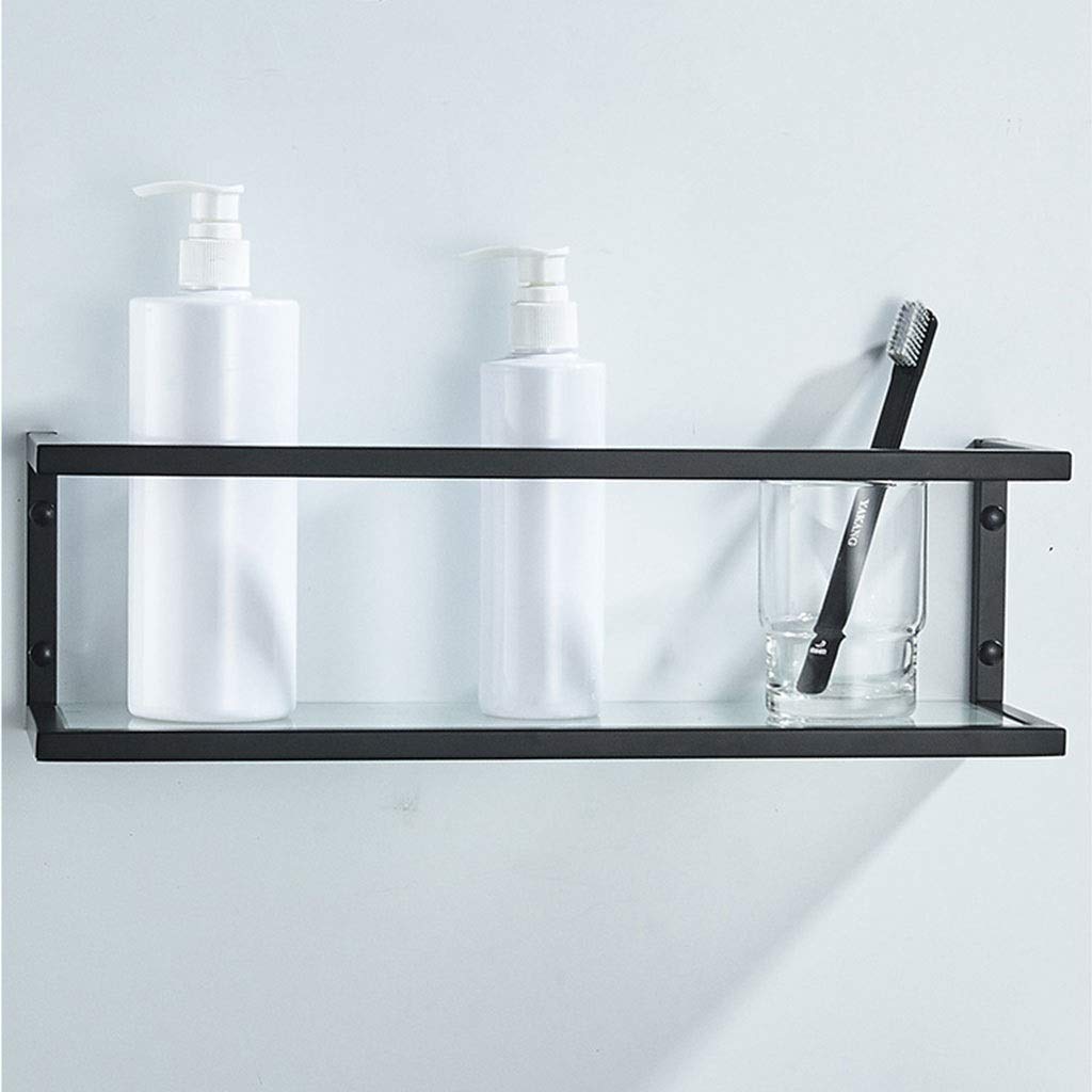Exquisitos estantes de baño Estante de vidrio multifuncional, estante de almacenamiento de ducha de baño de acero inoxidable, fácil de limpiar, estante de especias de cocina, 2 estilos (Color : Black,