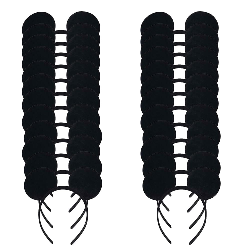 LEEMASING 24 Pack Mouse Costume Deluxe Fabric Ears Headband Birthday Hair Accessories Baby Shower Headwear (Black)