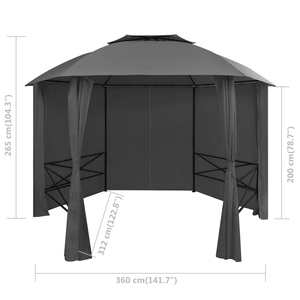 Pawilon ogrodowy z zasłonami, sześciokątny, 360 x 265 cm, malowana proszkowo rama stalowa, wodoodporny dach poliestrowy, idealny na imprezę w ogrodzie, taras, wesele, grillowanie, wydarzenie