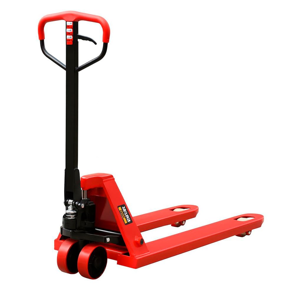 Transpaleta Manual ROMUX Industrial 3000 Kg / 3 Toneladas - Agarre Ergonómico - Ruedas de Poliuretano (PU) Silenciosas - Horquilla 550x1150 mm - Ideal para Almacén, Logística y Carga Pesada (Rojo)