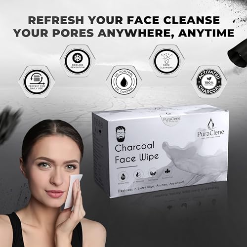 Image of Charcoal Detox Facial Wipes, 50 Soft Wipes - Deep Cleansing for Oily & Combination Skin, Alcohol-Free, pH Balanced, Makeup Remover & Dirt Control - Travel-Friendly, Men & Women, Dermatologist Tested, Christmas Gift Friendly, Daily Use