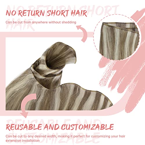 Fshine Hair Weft Extensions Light Brown Highlighted Platinum Blonde Human Hair Weft Extensions 14 Inch 50 Gram Real Human Hair Weave - Image 3