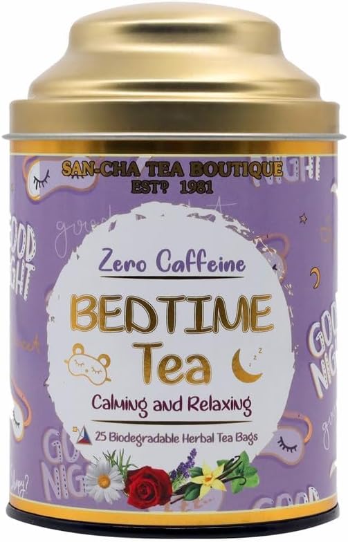 Sancha Tea Boutique Bedtime Tea | Caffeine-Free Herbal Tisane | 25 Pyramid Bags | Blend of Vanilla, Lavender, Chamomile & Rose | Supports Sleep