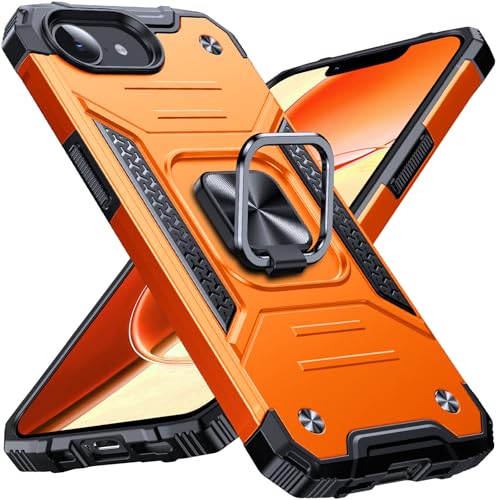 Image of Anqrp Heavy Duty Case for iPhone 17e /16e Case with Enhanced Ring Holder Grip Stand, Military Grade Shockproof Rugged Drop Protective Silicone Hard Slim iPhone 17e /16e Phone Case Cover,Orange