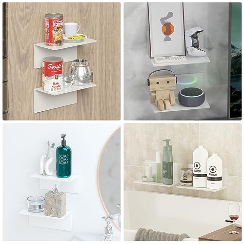 Toski Wandregal Weiß Ohne Bohren, Selbstklebende Regale Groß für Wände 20cm Breit, Regal Ohne zu Bohren 2er-Set, Acryl Schwebend Regal für Badezimmer/Wohnzimmer/Schlafzimmer/Küche/Büro
