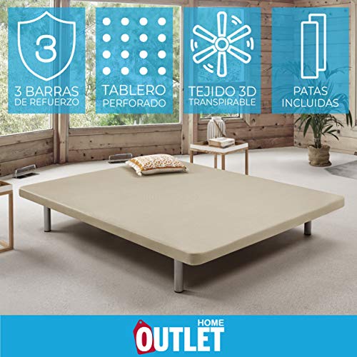 Komfortland Base tapizada 3D One Medida 105x190 cm Color Beis (Patas 25 cm - Normales de Regalo)