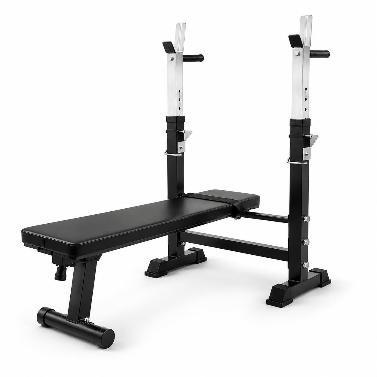 Adjustable Weight Bench with Barbell Rack for Home Gym – Flat & Incline Workout Exercise Bench Press for Strength Training, Sit Ups, Dumbbell Training & Full Body Fitness (Black)