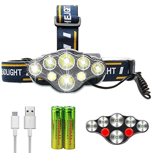Led Headlamp Flashlight 30000 Lumen Rechargeable Headlamp Outdoor Led Headlight 3 Mode Ultra Bright Forehead Light for Camping, Cycling, Running, Fishing, Work and More