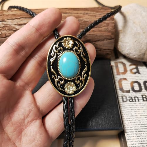 Image of Turquoise Agate Granite BOLO Tie for Men Women Leather Wedding Necklace Western Cowboy Necktie