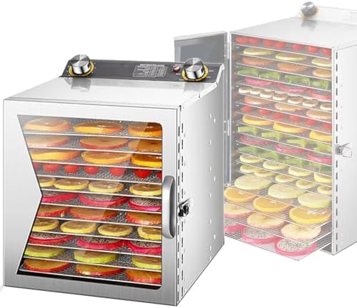 Stainless Steel Food Dehydrator with Timer & Temperature Control - Perfect Dryer for Fruits, Meats & Vegetables - High-Efficiency Dehydration Machine