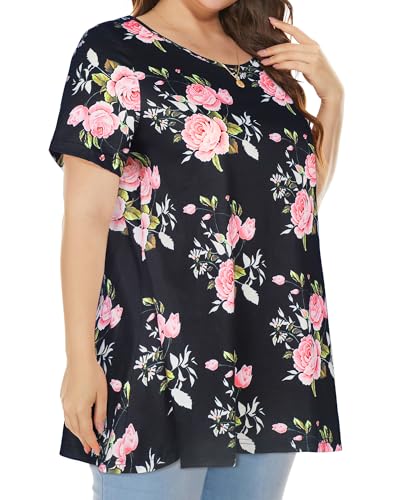 Image of JOELLYUS Plus Size Tops for Women Tunic Floral Casual Short Sleeves T Shirts Flowy Blouses 2026