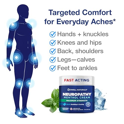 Image of Owell Naturals Neuropathy Cream Extra Strength - Fast Absorbing Cooling for Leg, Feet & Hands - Advanced Soothing Formula with Aloe Vera, Arnica, MSM & Vitamin B6 - Made in USA, 4 fl oz