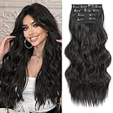 YOLANFAIRY Clip in Hair Extensions 4PCS 200g/5oz Long Wavy Curly Balayage Hair Extensions Clip Ins for Women Thick Double Weft 22 Inch Hairpieces (Black Brown)