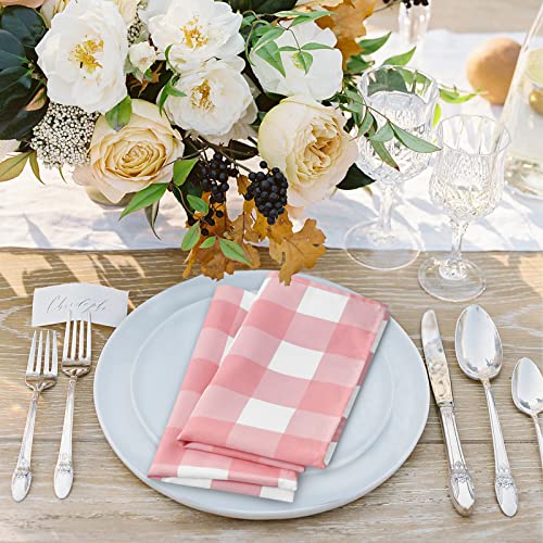 Hiasan Buffalo Plaid Cloth Napkins Set Of 6, 18 X 18 Inch, Washable Pink And White Dinner Napkins With Hemmed Edges For Restaurant, Farmhouse, Wedding, Holiday #TOP2