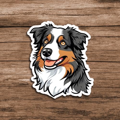 Image of Australian Shepherd Dog Sticker Cute Aussie Shepherd Vinyl Decal Waterproof Dog Lover Sticker for Laptop Water Bottle Car Window Notebook Pet Lover Puppy Gift
