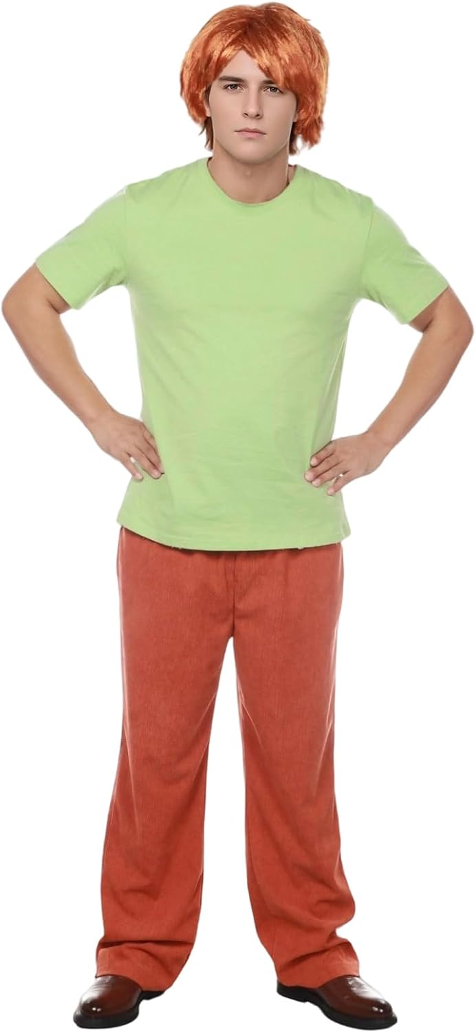 Halloween Costumes Men, Classic Green T-Shirt Brown Pants with Wig, Cartoon Character Costume for Men - Image 4