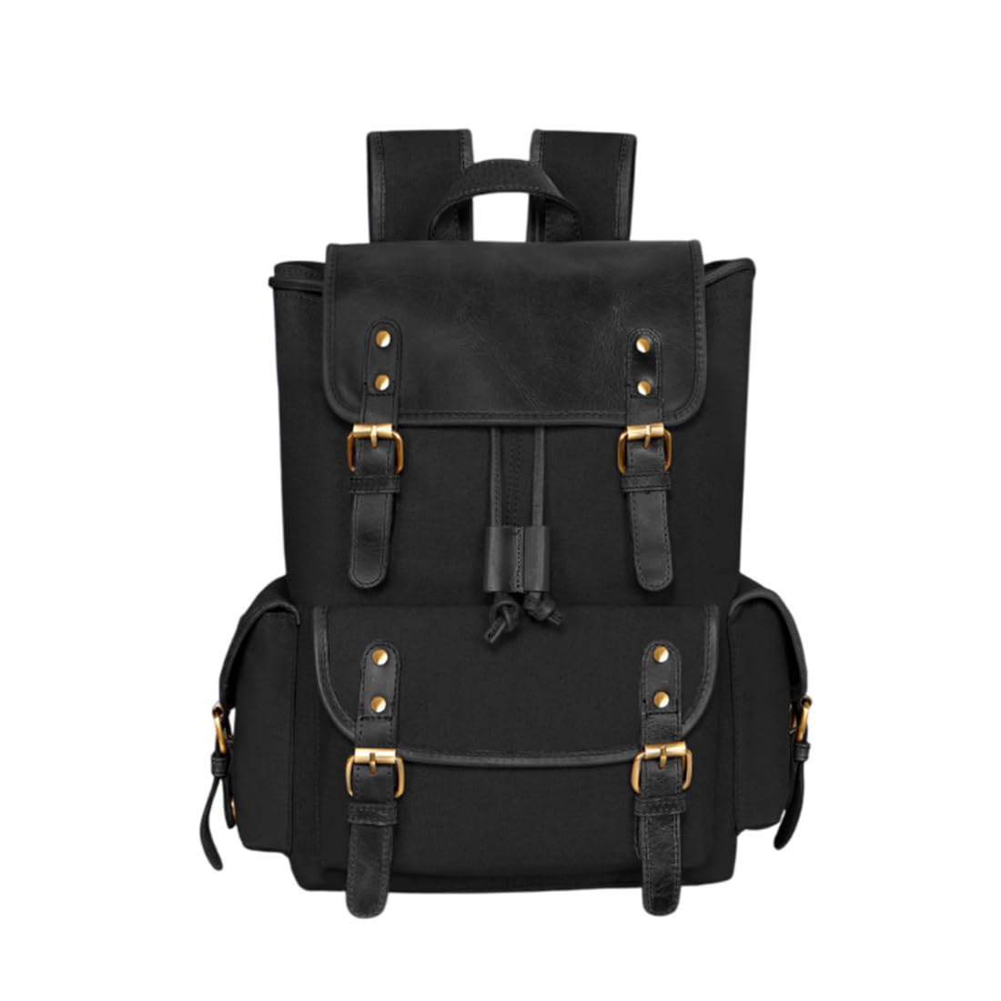 Vintage Canvas Backpack with Leather Trim, Black, Multiple Compartments, Adjustable Padded Straps, Water Repellent, for Travel and Daily Use, School and college bag-picture-24