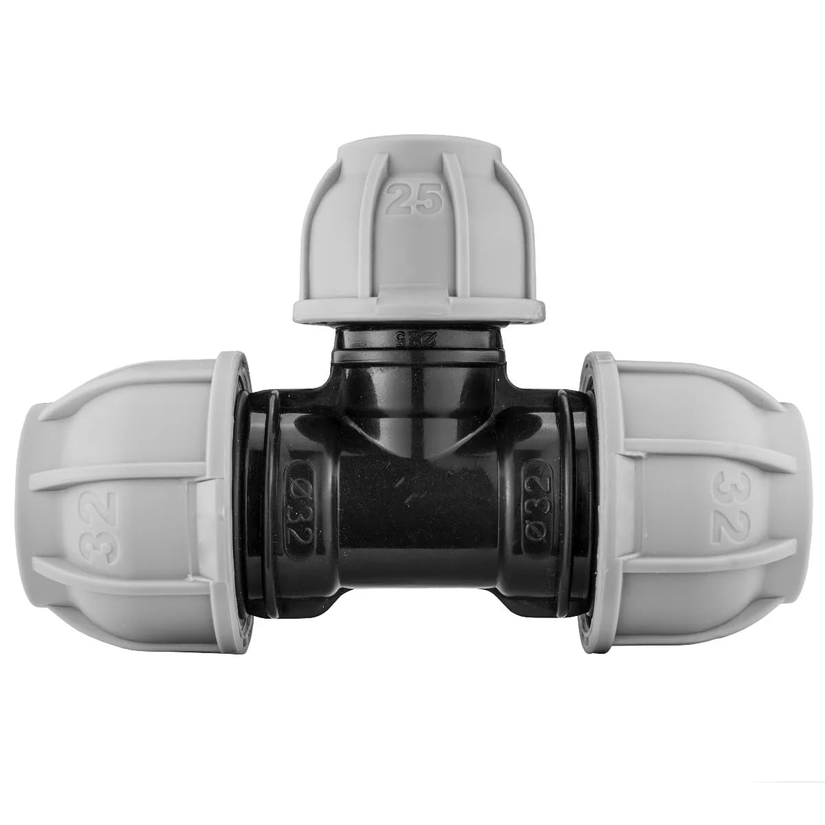 Soladirect Black Mdpe Compression Fitting Pn10 - Tee Reducing 32Mm X 25Mm X 32Mm - Durable Pipe Connector For Water Supply And Irrigation Systems