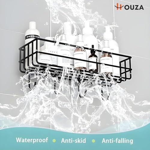 Image of HOUZA Self-Adhesive Bathroom Shelf Rack - 𝐍𝐨 𝐃𝐫𝐢𝐥𝐥𝐢𝐧𝐠 𝐍𝐞𝐞𝐝𝐞𝐝, Rust-Resistant Metal, Space-Saving Organizer for Shower and Kitchen with Quick and Simple Setup (𝐏𝐚𝐜𝐤 𝐨𝐟 𝟐)
