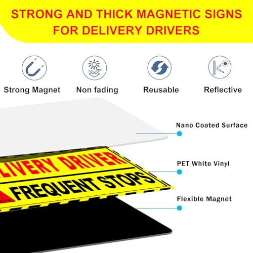 Image of 2 Pack Delivery Driver Car Magnet Signs, Delivery Vehicle Magnetic Car Sign, Reflective Delivery Driver Frequent Stops Magnet (Red - 2 Pack)